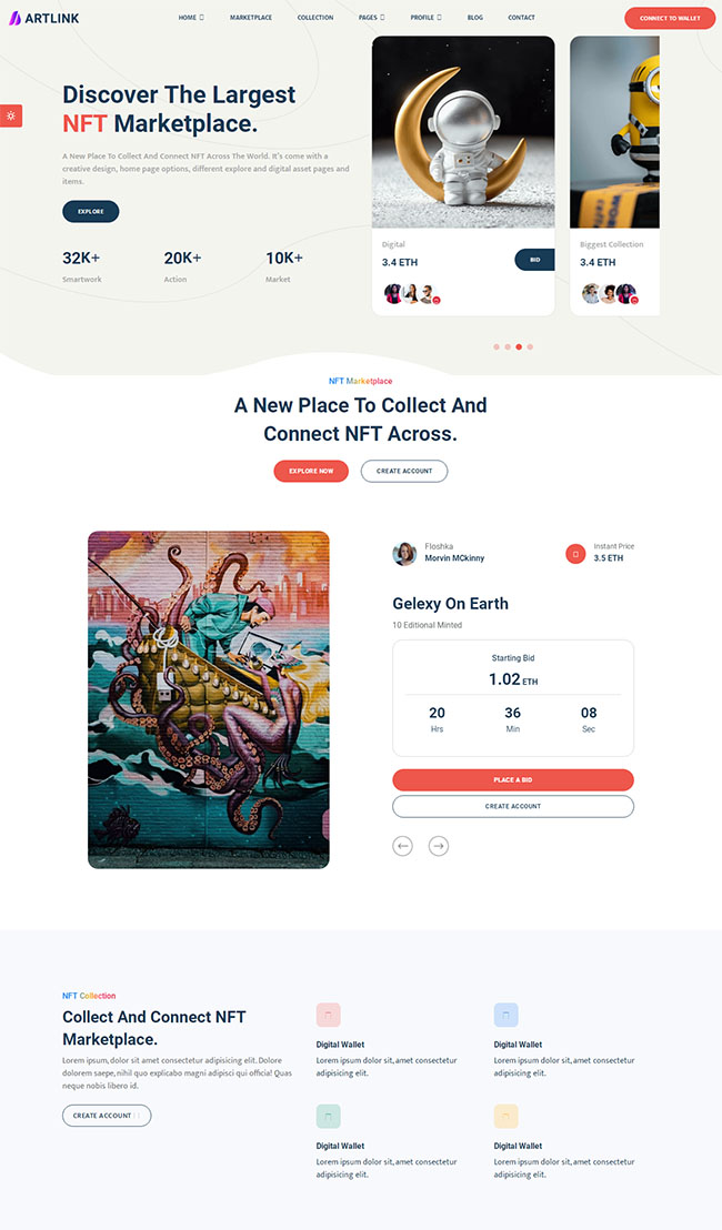 NFT数字作品交易市场网站模板